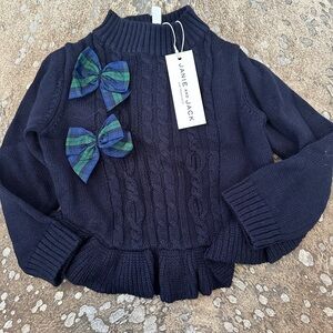 Janie and Jack Blue and Green Knit Top with Decorative Bows
